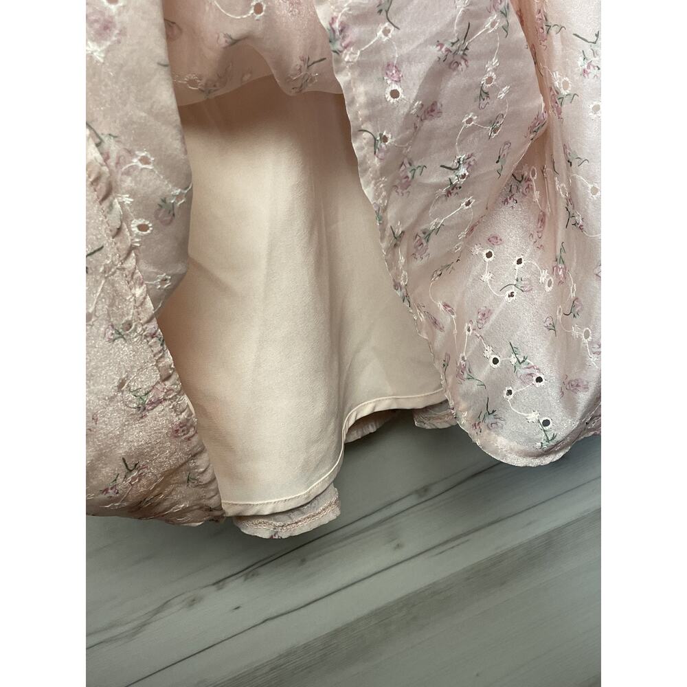 Thirty Thirty LA Dress Womens Medium Floral Embroidered Mesh Overlay Puff Sleeve - Picture 3 of 10